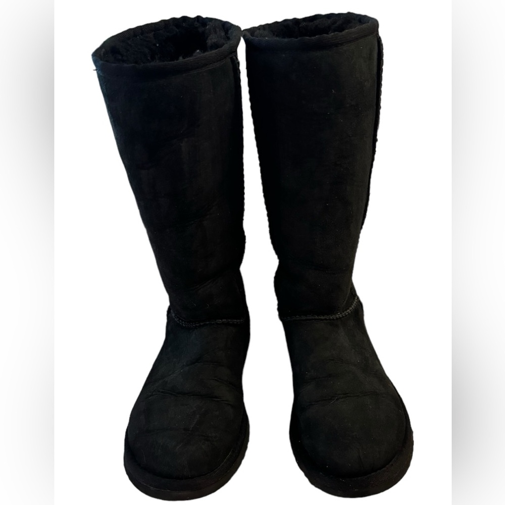Ugg Women’s Classictall Suede Sheepskin Faux Fur Black Boots Size 6 US